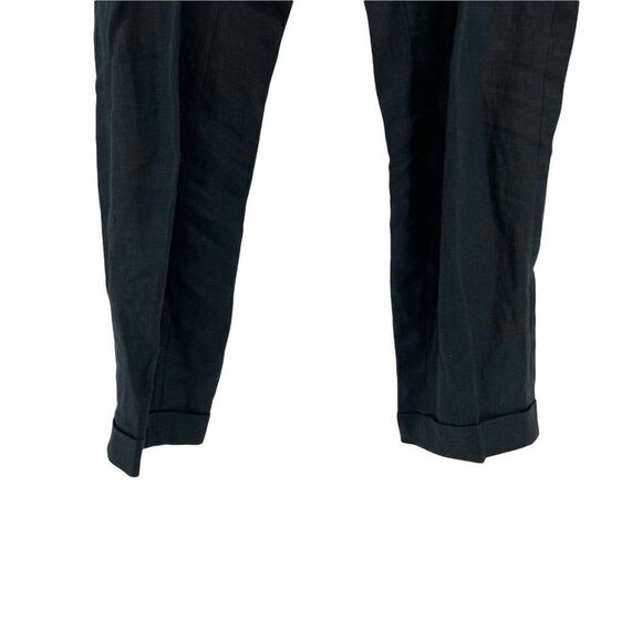 Sandra Angelozzi Linen Pants Black Size 36 US Small Tapered Cuffed Belted Chic - Picture 4 of 7